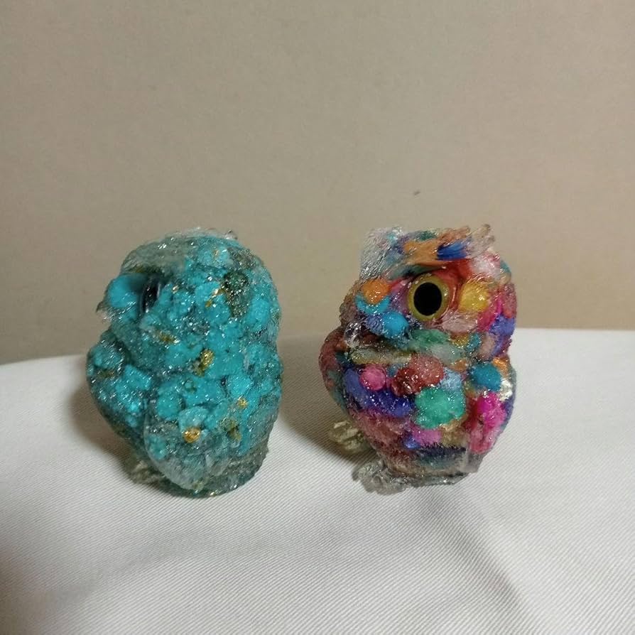 天然石 フクロウ オルゴナイト 大きめ 2個セット 置物